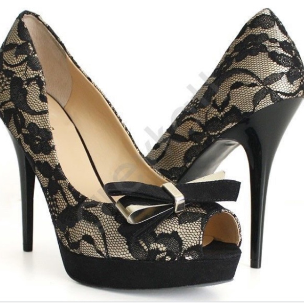 GUESS Tulle 2 Peeptoe Platform Lace Stilettos